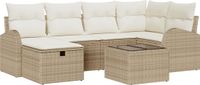 vidaXL Bankstel met kussens en opbergruimte 7-delig Beige/Crème Polyrattan