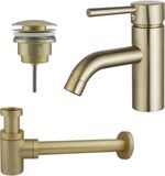 Fortifura Calvi Wastafelkraanset - Lage wastafelkraan - Geborsteld Messing (Goud)