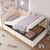 STILVORA Dagbed 90x200 cm – Hydraulische Opbergruimte – L-Vorm Voor Kinder- Of Gastenkamer – Fluweel – Beige – Zonder Matras