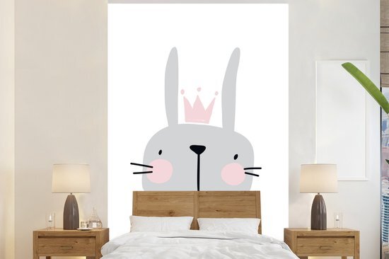 Nr1Wallpaper Behang - Fotobehang Illustratie met een blozend konijn en de quote Princess - Breedte 145 cm x hoogte 220 cm