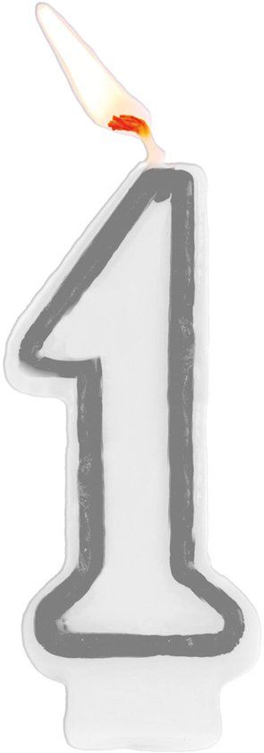 Folat Kaars cijfer 1 simply chique silver 9 cm