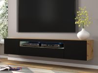 AUREO Meuble tv-hifi 3 portes 200 cm noir/chêne artisan avec led