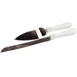 Mopec Taartmes en taartschep met hartdecoratie, 1 set, hars, wit, 3,00 x 13,50 x 35,00 cm