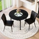 STILVORA Eettafelset 100 Cm - Ronde Tafel Met 2 Eetkamerstoelen En Glasplateau - Zwart
