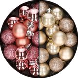 Merkloos / Sans marque Kaemingk B.V. Kerstballen 34x st - 3 cm - roze en champagne - kunststof