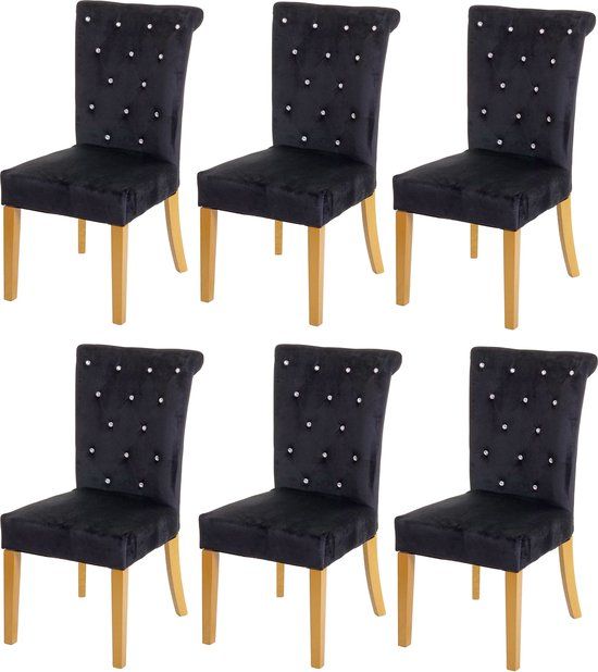 MCW Set van 6 MCW-D22 eetkamerstoelen - Zwart fluweel met gouden poten