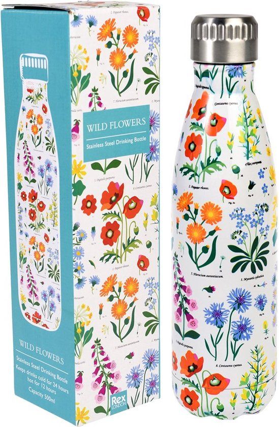 WILD FLOWERS Stainless Steel Bottle - 500 ml - Insulated - Multicolor