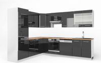 Vicco Hoekkeuken Fame-Line, Antraciet Hoogglans/Wit, 287 x 227 cm, WB Eik