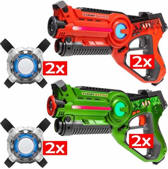 Light Battle 4x lasergame pistool oranje/groen + 4 Vesten