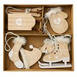 HEITMANN DECO Kerstboomversiering, set van hout, 6-delig, boomversiering in natuurlijke kleur, kerstdecoratie, 7-10 cm