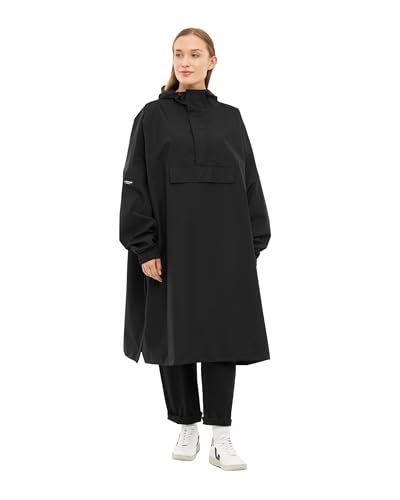 LARKSON Regenponcho Vrouwen Mannen – Lykke – Waterdichte Regenjas voor Dagelijks Gebruik, Camping, Wandelen, Festival – Waterkolom 10.000 mm – Inpakbare Regenjas met Versterkte Naden, Zwart, One size