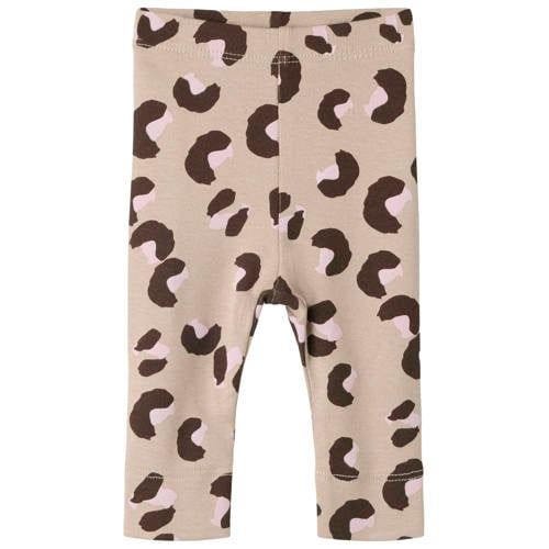 NAME IT BABY katoenen slim fit gebreide babybroek met print - beige