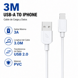 other Apple USB-A kabel voor iPhone 3m 3A Max | USB 2.0 oplaad- en datakabel | PVC-materiaal