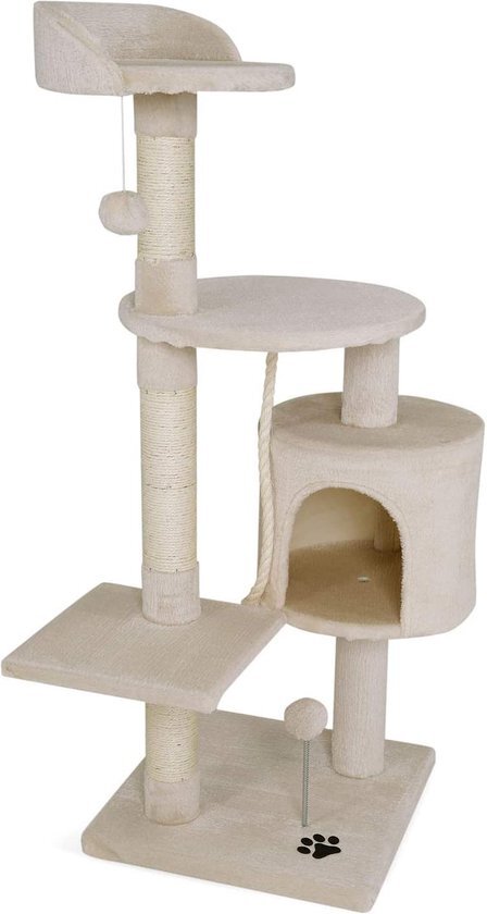 Dibea Krabpaal, Klimboom Voor Katten, 112 cm Hoog, Beige