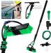 Telescopic wash brush - Cleaning brush water connection - Outdoor cleaning - Integrated water system - 4.8 meters extendable - Black green