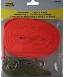HOFFTECH Rode Spanband met Stalen Ratelsluiting – 7.5 Meter Spanningskabel met Haken