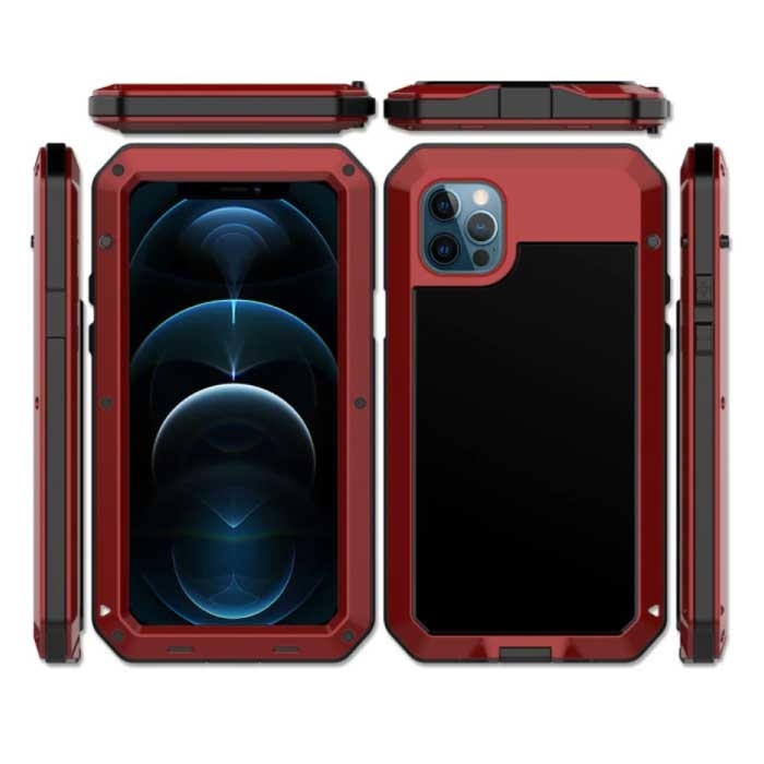 R-JUST R-JUST iPhone 8 Plus 360°  Full Body Case Tank Hoesje + Screenprotector - Shockproof Cover Metaal Rood