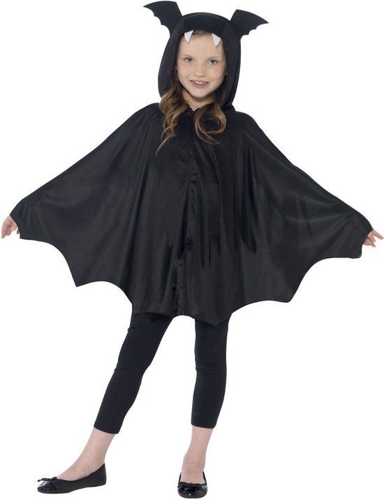 Smiffys Vleermuis Bat Cape Kinderen - Halloween - Zwart - Maat 10-12 jaar