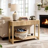 VEVOR Consoletafel/Bijzettafel met Lades en Opbergvak, Smalle Rechthoekige Entreetafel Gemaakt van MDF + Spaanplaat voor Hal, Slaapkamer, Woonkamer, Entree, Gangtafel 120x30x80CM Natuurlijk Hout