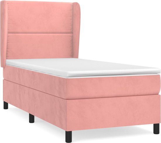 vidaXL Boxspring met matras fluweel roze 90x200 cm