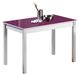 Table en verre, plateau aubergine, structure métallique, 90x50 cm