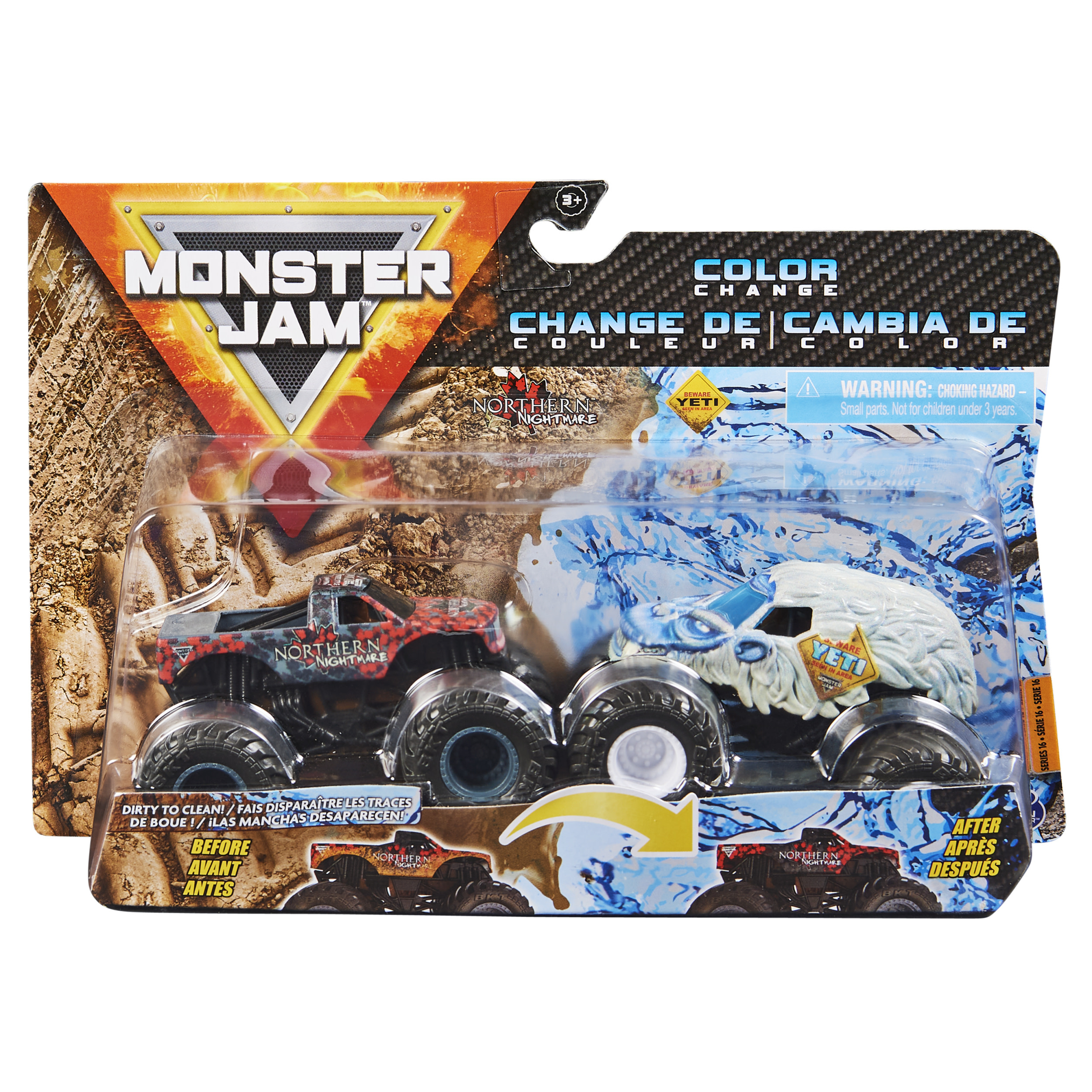 Spin Master Monster Jam, van kleur veranderende metalen monstertrucks op een schaal van 1:64