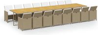 vidaXL 17-delige tuinset met kussens, polyrattan, beige