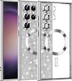 Techsuit Hoesje geschikt voor Samsung Galaxy S23 Ultra - Luxury Glitter Back Cover - Geschikt voor MagSafe - Zilver
