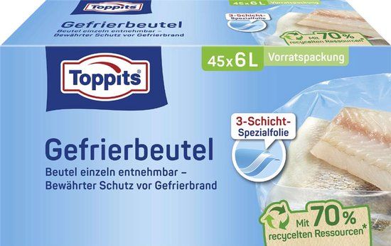 TOPPITS Diepvrieszakken, 80 stuks, 2 liter, Transparant