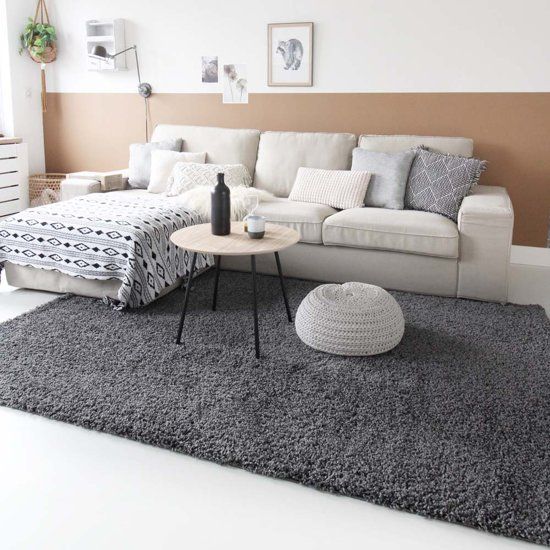 Tapeso Hoogpolig Vloerkleed Shaggy Trend Effen 240x340 cm Grijs