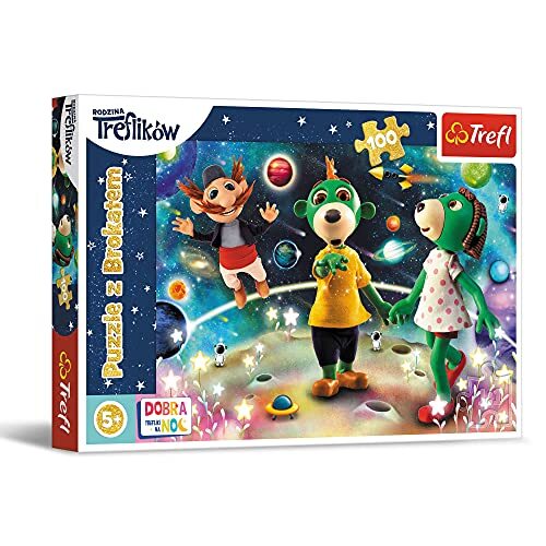Trefl Puzzel Glitter, De Treflik Familie, 100 elementen, Trefliks tussen de sterren, voor kinderen vanaf 5 jaar