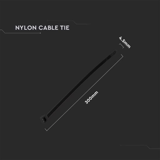 V-TAC Nylon Kabelbinder - 4,5x300mm - Zwart - 100 stuks/verpakking