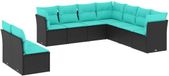 vidaXL - Ensemble de banc de jardin 9 pièces avec coussins en polyrotin noir