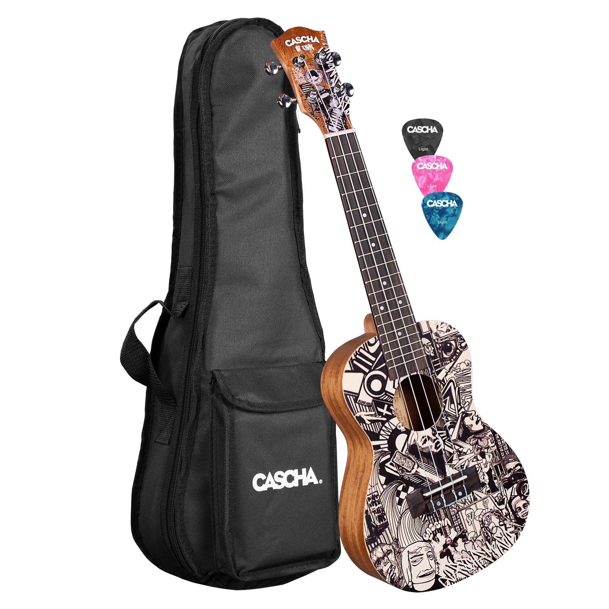 Cascha HH 2605 Art Series Sketch Concert Ukulele - Solid Spruce Top with Gig Bag