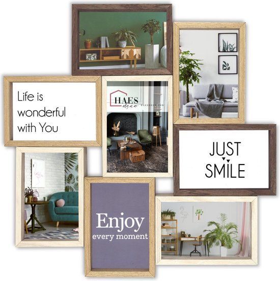 HAES deco - Houten Multi Fotolijst Alvesta - Bruin - 8 foto's 10x15 cm - 44 x 44 cm - MP160