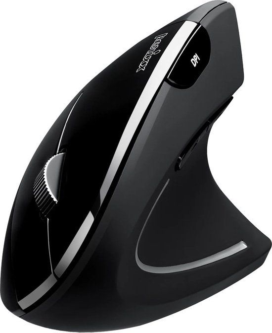 Perixx PERIMICE-813B - Draadloze ergonomische verticale muis - 2,4ghz + Bluetooth - 3in1 Multi device - anti slip coating - Zwart