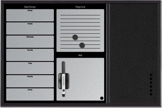 Bi-Office Bisilque Planbord - Weekplanner - Zwart - 60 x 40 cm