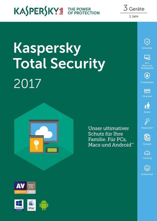 Kaspersky Total Security Multi-Device 2017 - 1 jaar licentie - Code in a Box