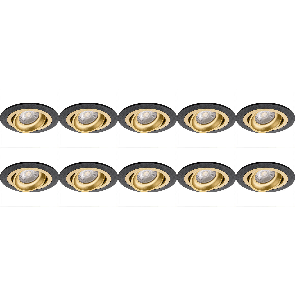 BES LED Voordeelpak Spot Armatuur 10 Pack - Pragmi Alpin Pro - GU10 Fitting - Inbouw Rond - Mat Zwart/Goud - Aluminium - Kantelbaar - Ø92mm