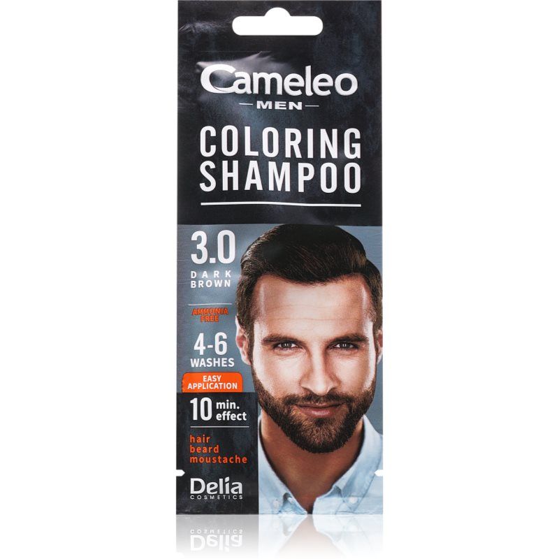 Cameleo Men Coloring Shampoo Dark Brown Hair Beard Mustache Visible Color in 10 Minutes Refreshes Lasts for 4 to 6 Washes Easy Quick Application Walnut Extract 15ml