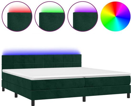 vidaXL Boxspring met matras en LED fluweel donkergroen 200x200 cm