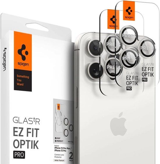 Spigen GlasTR EZ Fit Optik Pro - Camera Lens Protector Geschikt voor Apple iPhone 15 Pro / iPhone 15 Pro Max - met Installatieframe - Duo Pack - Wit