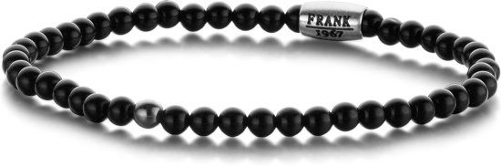 Frank 1967 Courageous Beads 7FB 0315 Natuurstenen Armband met Staal Element - Agaat 4 mm - Lengte 20 cm - Zwart