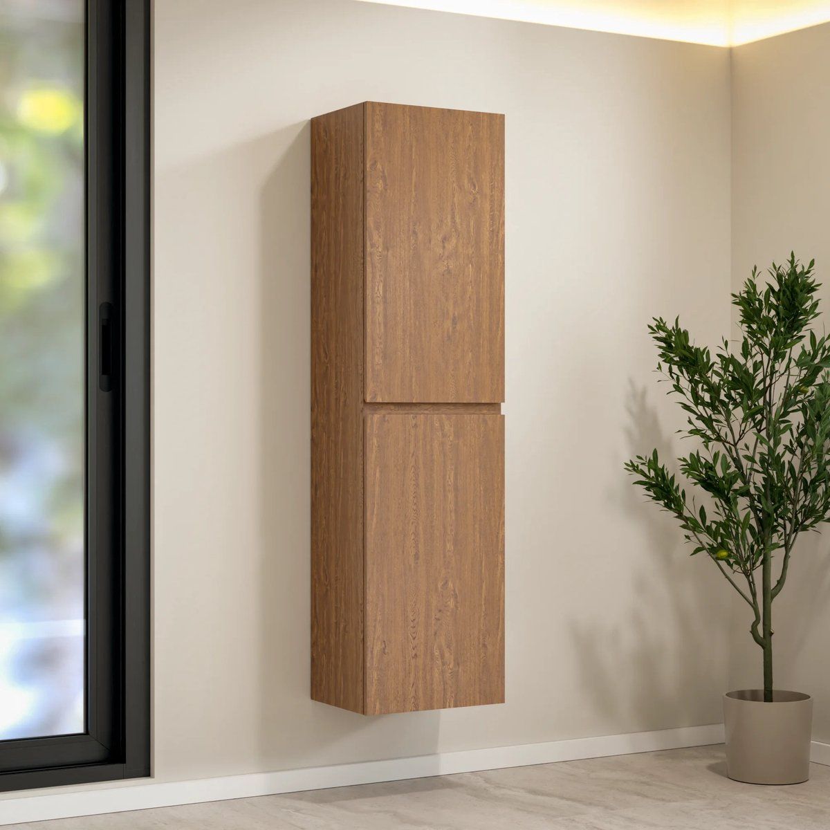 Mirlux Badkamerkast Ruvo - 150cm - Warm Eiken - Hangende Kolomkast met 2 Deuren