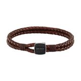 BOSS SEAL Heren Armband - Gevlochten armband - Leer - Bruin - 18 cm