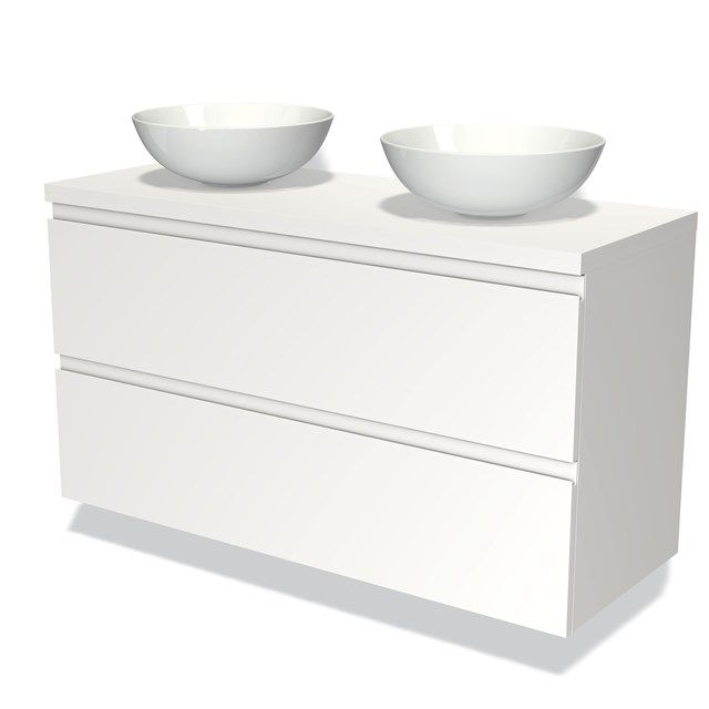 Maxaro Badkamermeubel Modulo Plato 120cm Mat Wit 2 Lades Greeploos