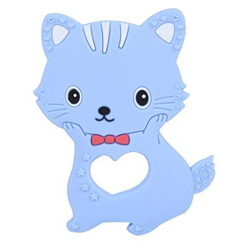 03 Baby Bijtring, Duurzame Dierlijke Bijtring in Kattenvorm, voor Baby(blue)