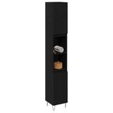 vidaXL Badkamerkast - Zwart - Eiken - 30 x 30 x 190 cm - Bewerkt hout