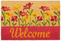 Merkloos Relaxdays Deurmat Kokos met Tekst "Welcome" en Bloemen - 40 x 60 cm - Antislip