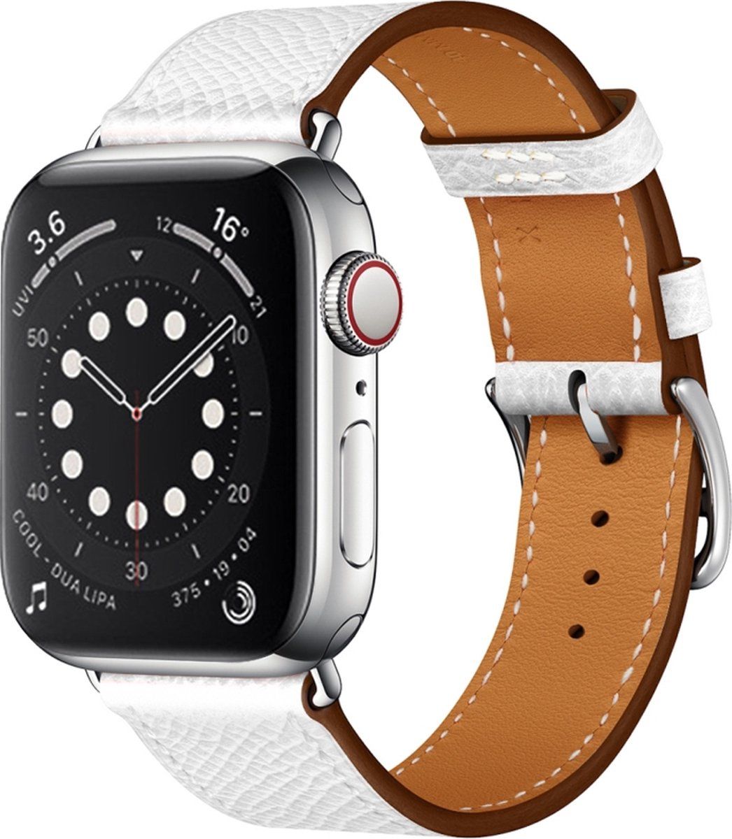 By Qubix Qubix Compatible Apple watch bandje - Lederen bandje - Wit - Geschikt voor Apple Watch 42 / 44 / 45 / Ultra / 49mm